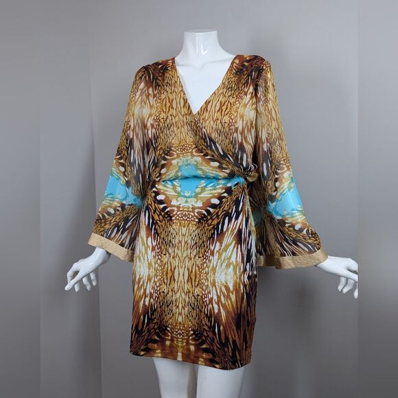 Bebe Kimono Sleeve Mini Dress – Size Small – Abstract Animal Print - Picture 1 of 9